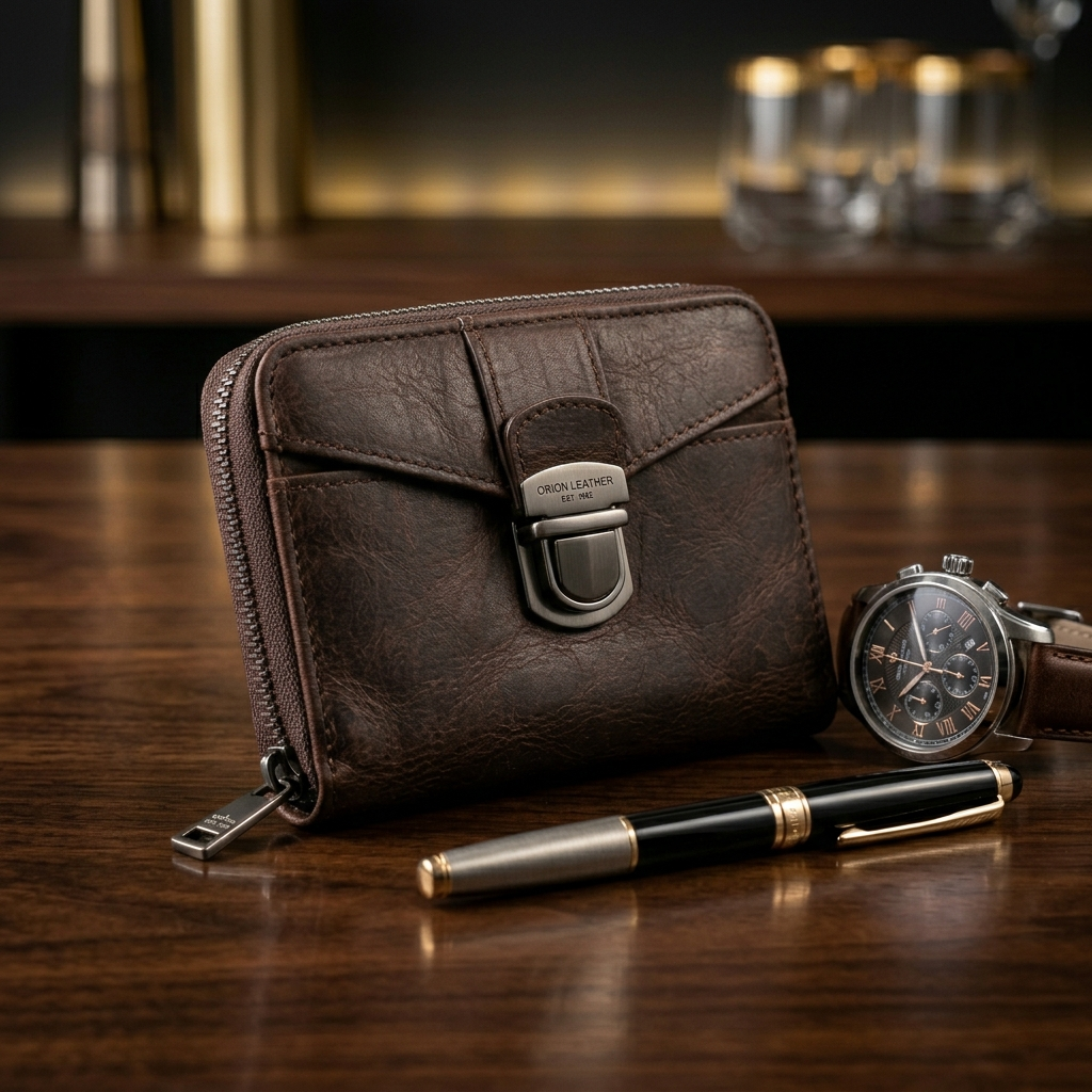 premium men's textured leather zipper wallet with metallic lock premium men's textured leather zipper wallet with metallic lock