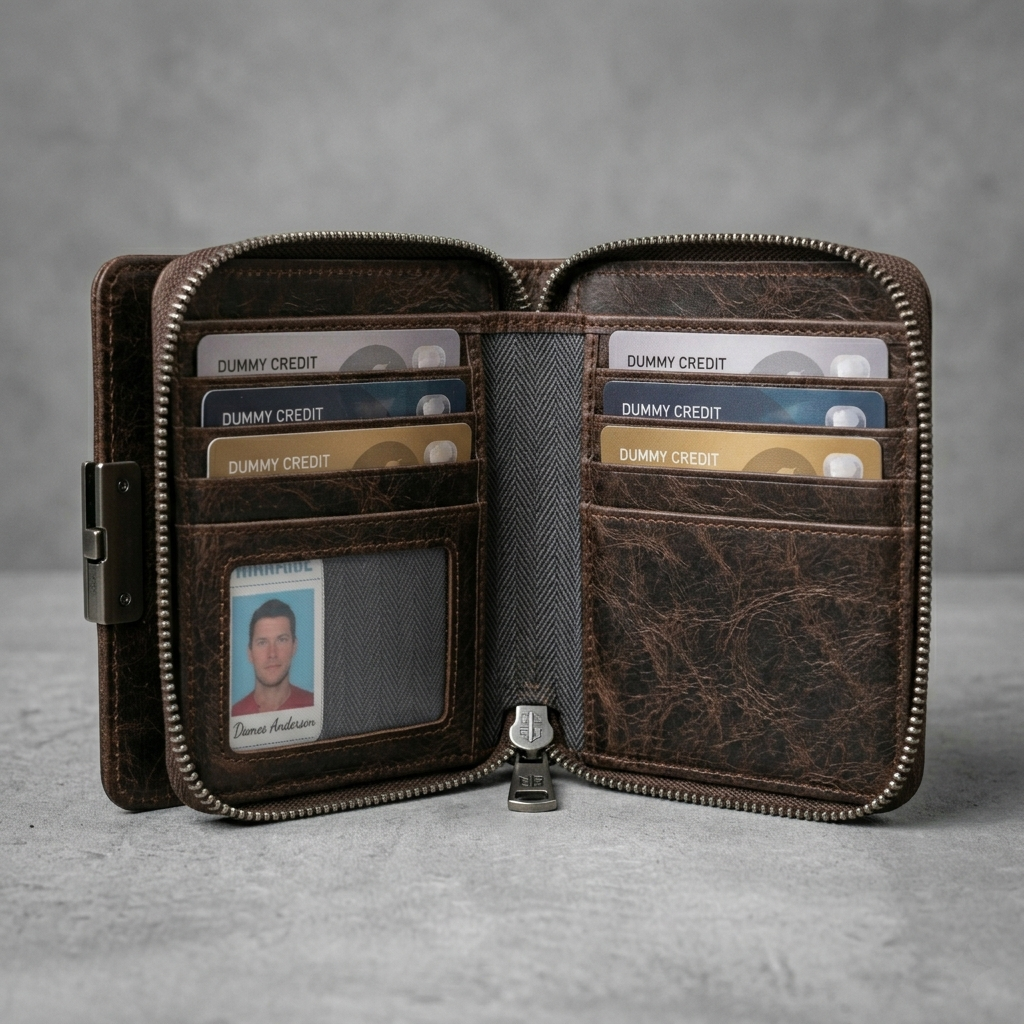 premium men's textured leather zipper wallet with metallic lock premium men's textured leather zipper wallet with metallic lock