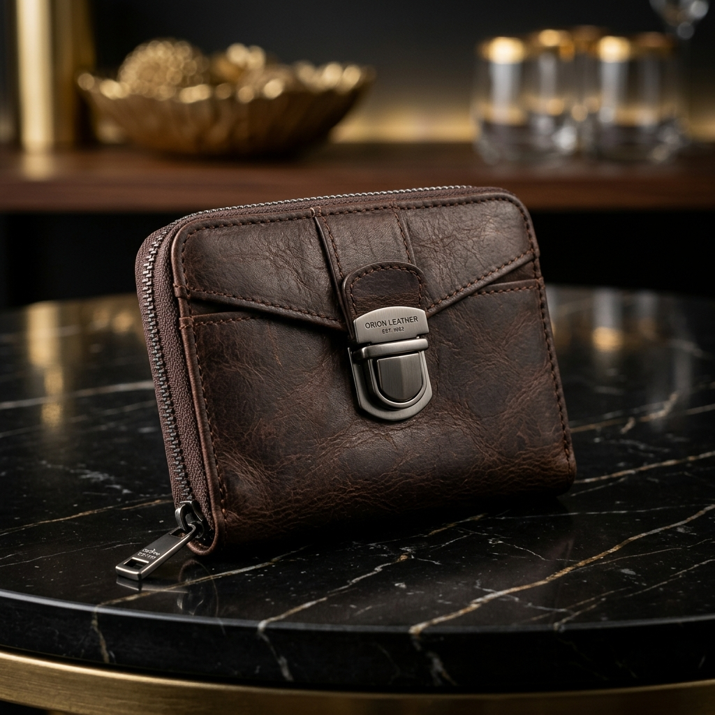premium men's textured leather zipper wallet with metallic lock premium men's textured leather zipper wallet with metallic lock