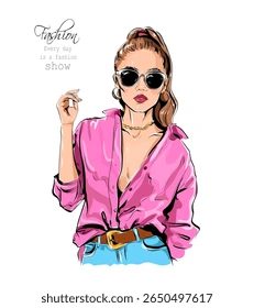 beautiful young woman sunglasses stylish 260nw 2650497617
